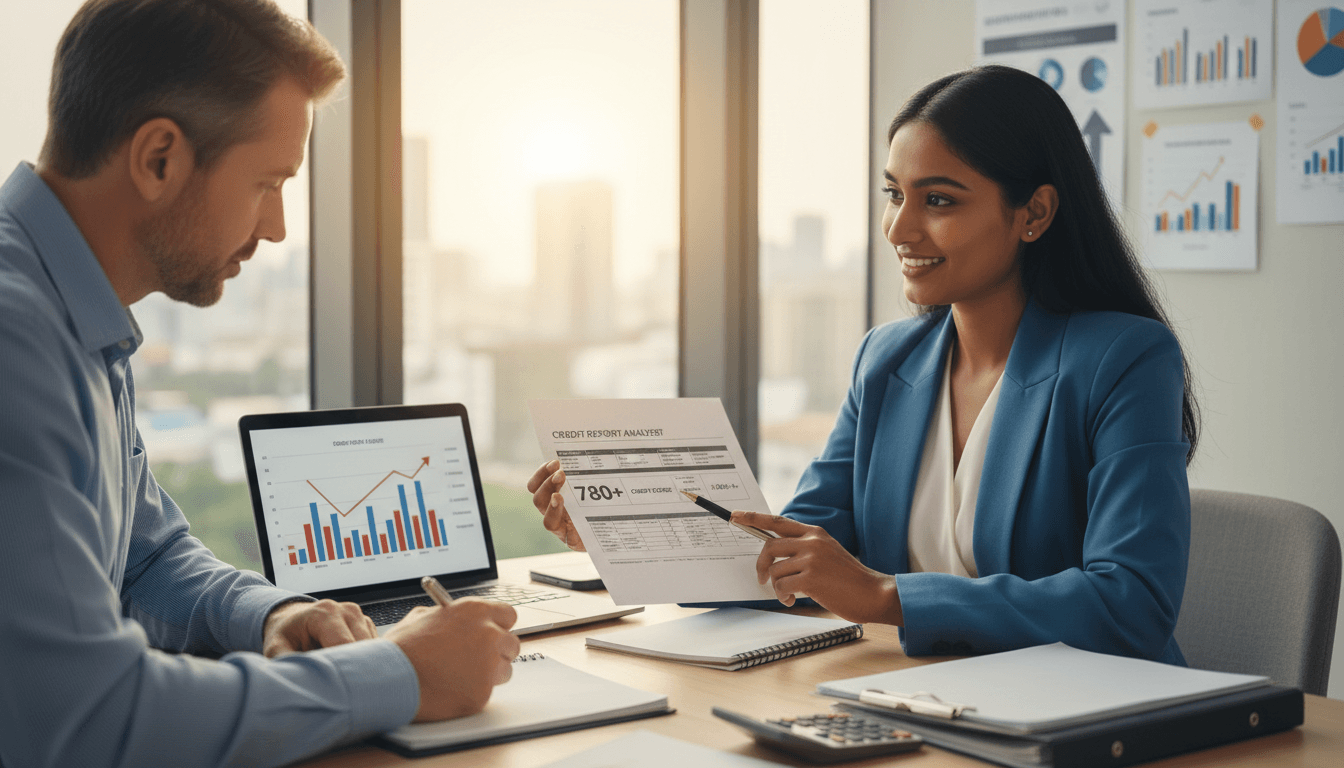 Professional meeting between financial consultant and client discussing rewards strategy at desk with laptop