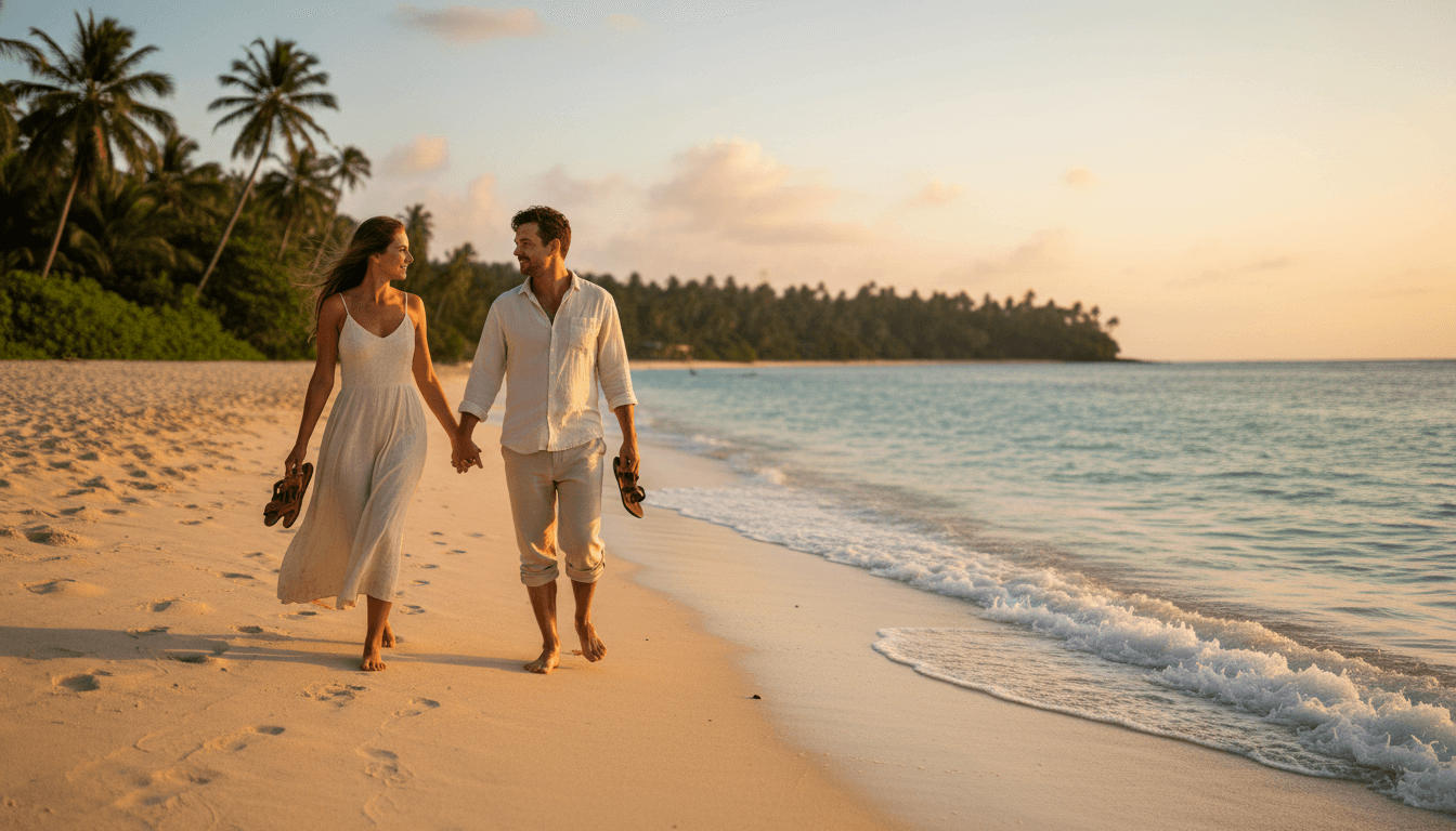 Couple enjoying a luxury vacation at a beautiful beach destination